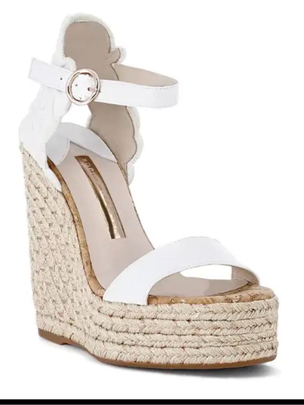 RARE Sophia Webster White Scallop Ankle-Strap Espadrille Wedge Sandals